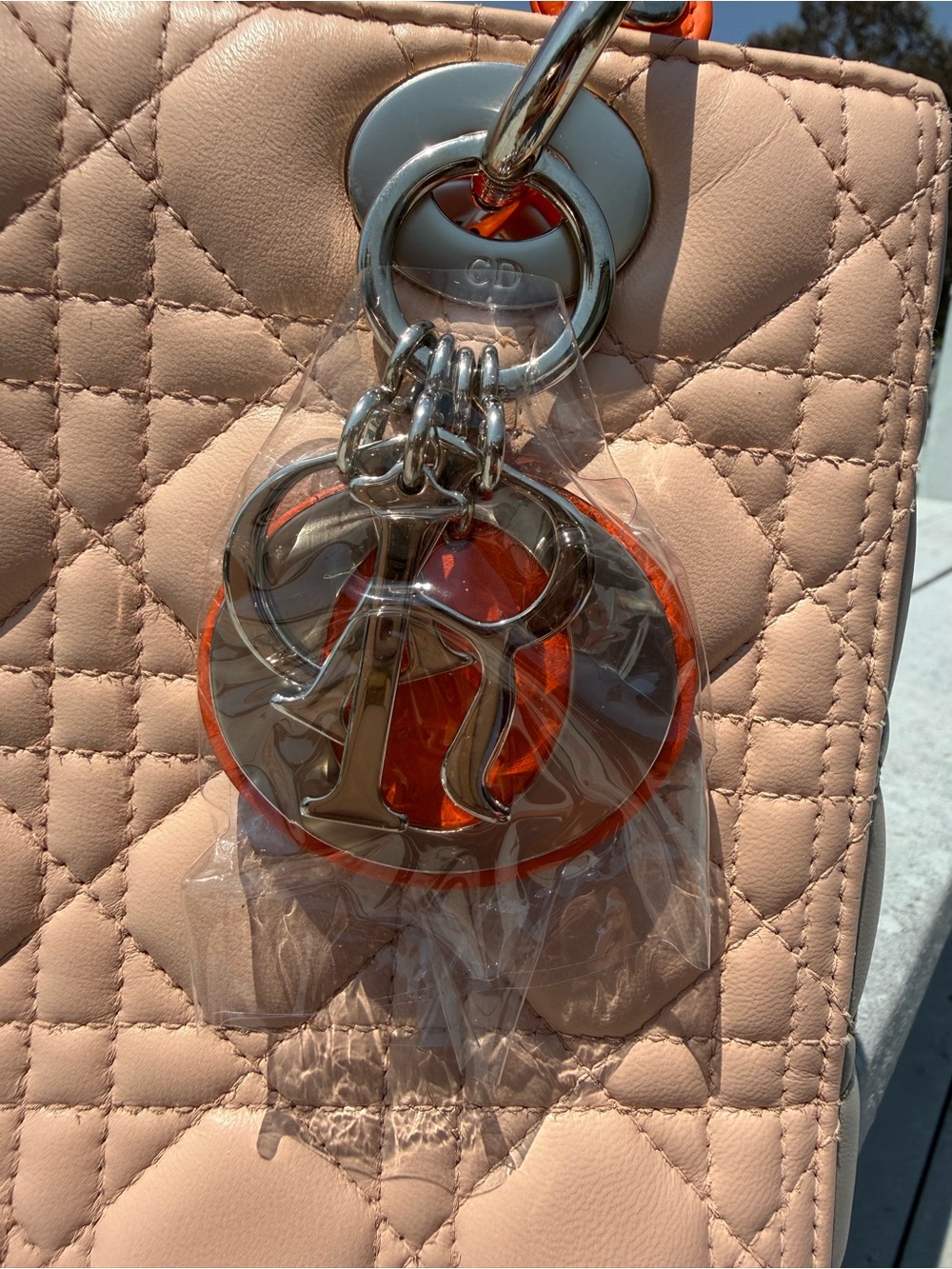 PRISTINE Christian Dior Medium Lady Dior Tricolor Lambskin Bag - Pink/Orange - Picture 3 of 13